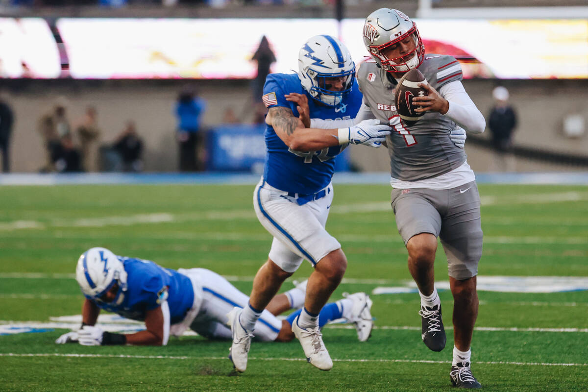 UNLV quarterback Jayden Maiava (1) runs the ball during a game against Air Force at Falcon Stad ...