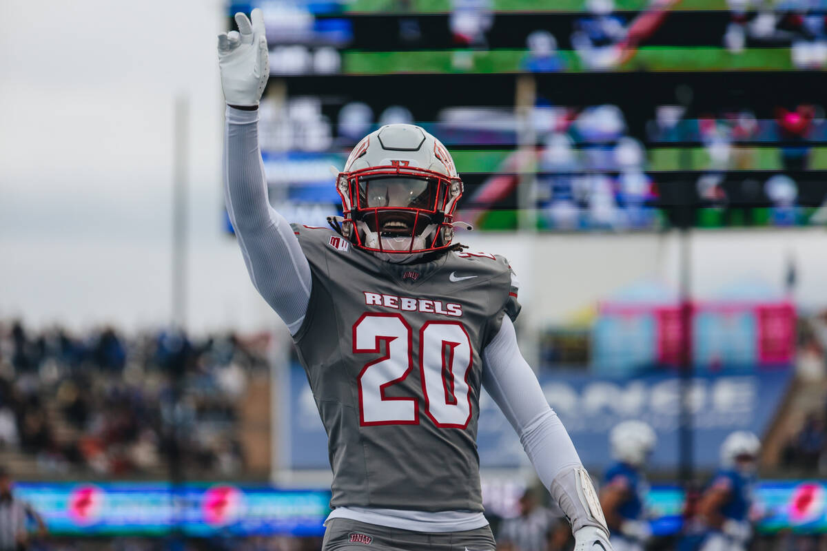 UNLV defensive back Trenton Holloway (20) celebrates during a game against Air Force at Falcon ...