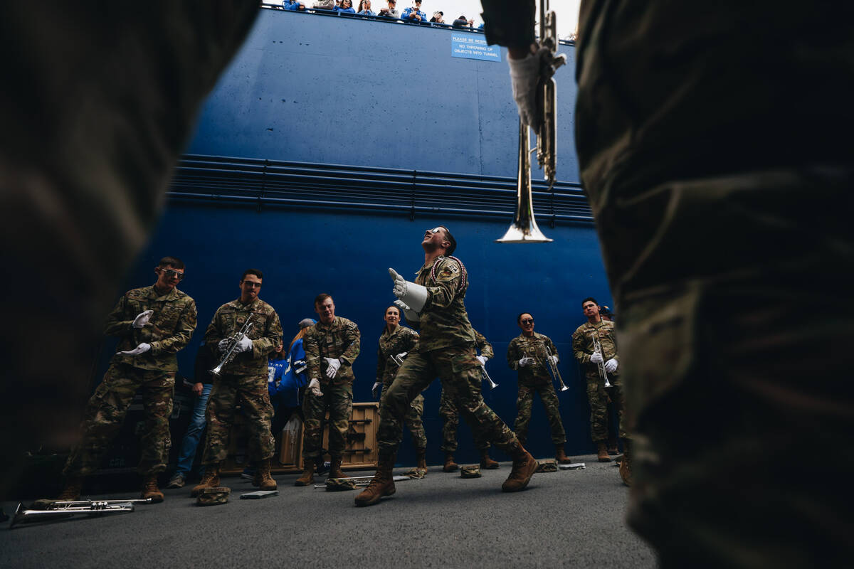 The Air Force band plays before a game against UNLV at Falcon Stadium on Saturday, Nov. 18, 202 ...