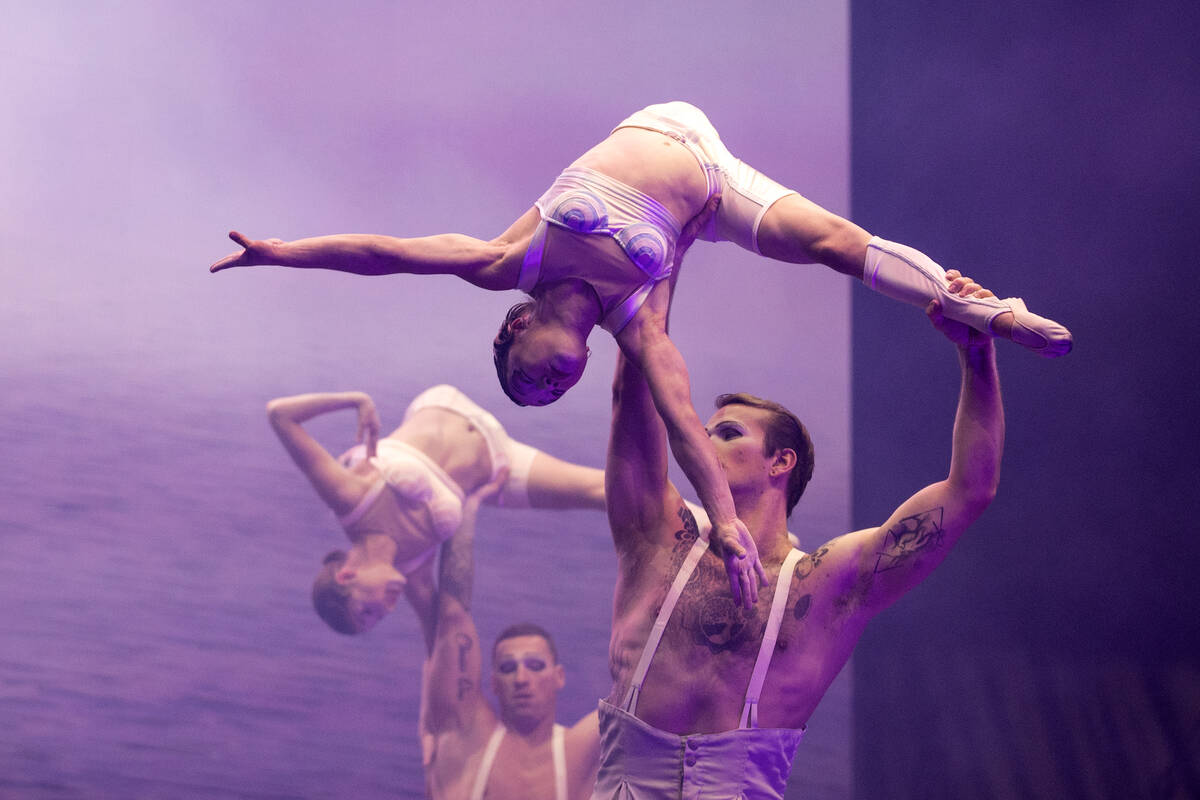 Cirque du Soleil performs before the third practice for the Formula One Las Vegas Grand Prix au ...