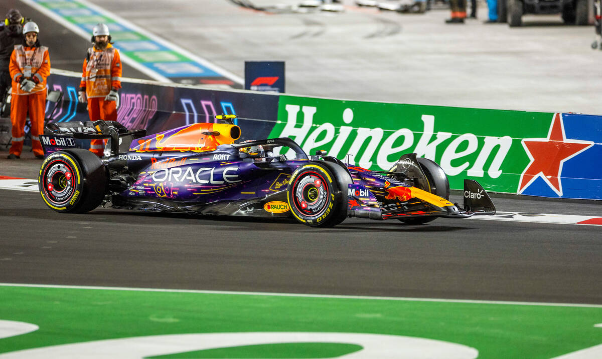 Red Bull Racing driver Max Verstappen navigates turn one during their race on the final night o ...