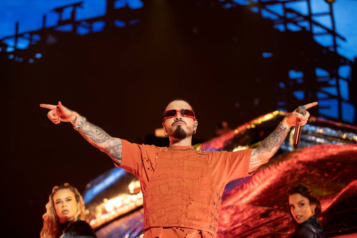 J Balvin performs at the Sphere before the Formula One Las Vegas Grand Prix auto race on Saturd ...