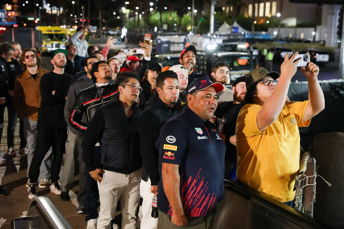 Fans watch the final Formula 1 Las Vegas Grand Prix race on Saturday, Nov. 18, 2023 in Las Vega ...