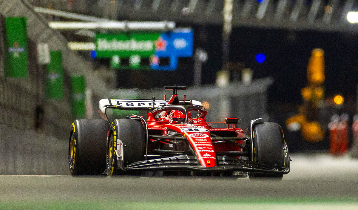 Ferrari driver Charles Leclerc comes into turn one from the front straightaway during the Las V ...