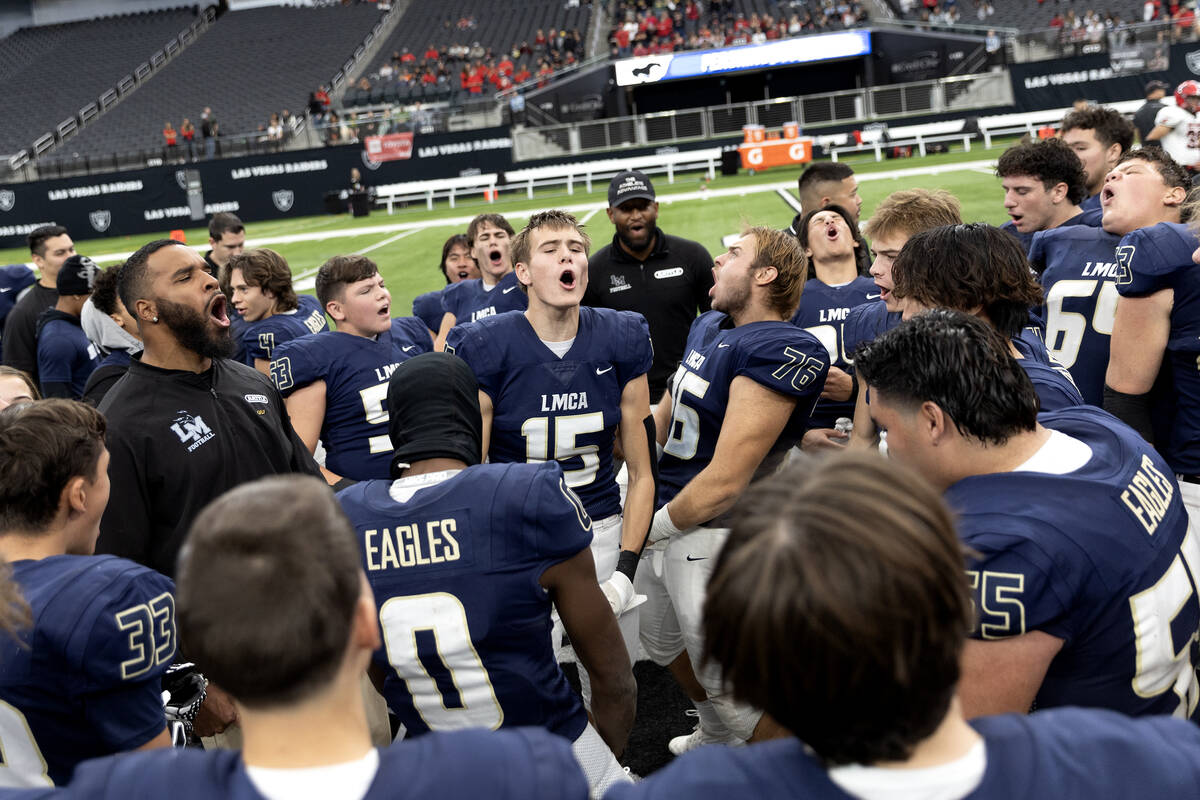 Lake Mead celebrates after winning the Class 2A high school football championship game against ...