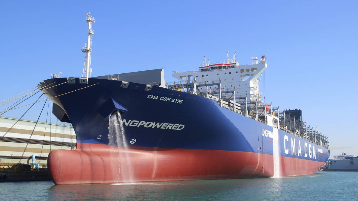 In this photo provided by Vladimir Tonic, the CMA CGM Symi is seen at Mokpo, South Korea, Jan. ...