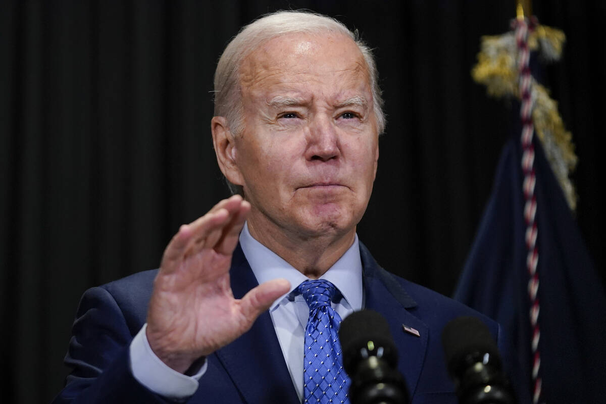 President Joe Biden speaks to reporters in Nantucket, Mass., Sunday, Nov. 26, 2023, about hosta ...