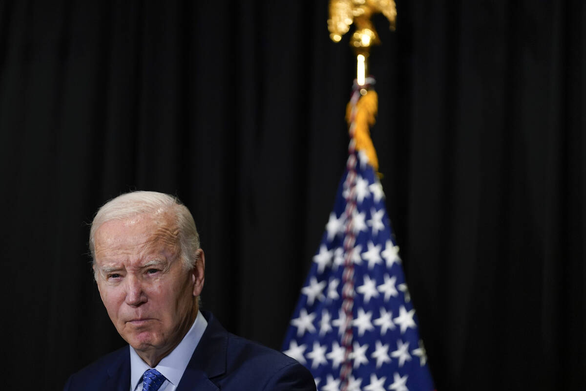 President Joe Biden speaks to reporters in Nantucket, Mass., Sunday, Nov. 26, 2023, about hosta ...