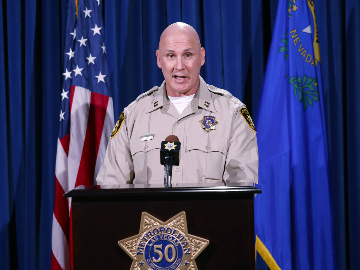 LVMPD Capt. Hector Cintron, speaks during a press conference after Deputy Chief Nicholas Farese ...