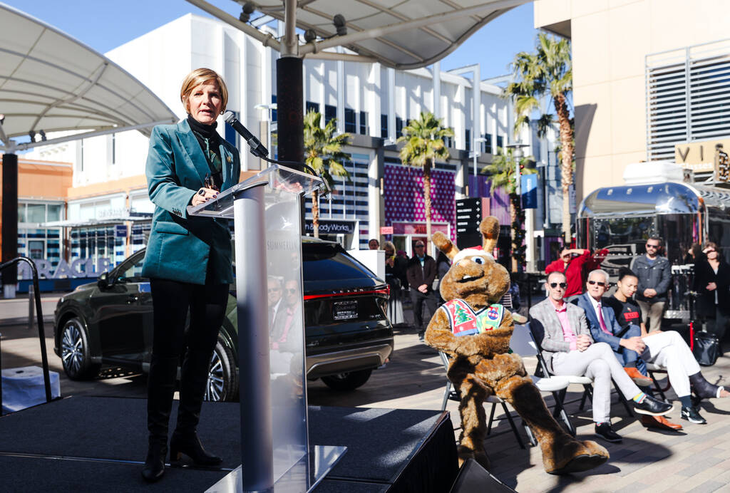 Rep. Susie Lee, D-Nev., addresses the crowd at a Giving Tuesday event to introduce The Giving M ...