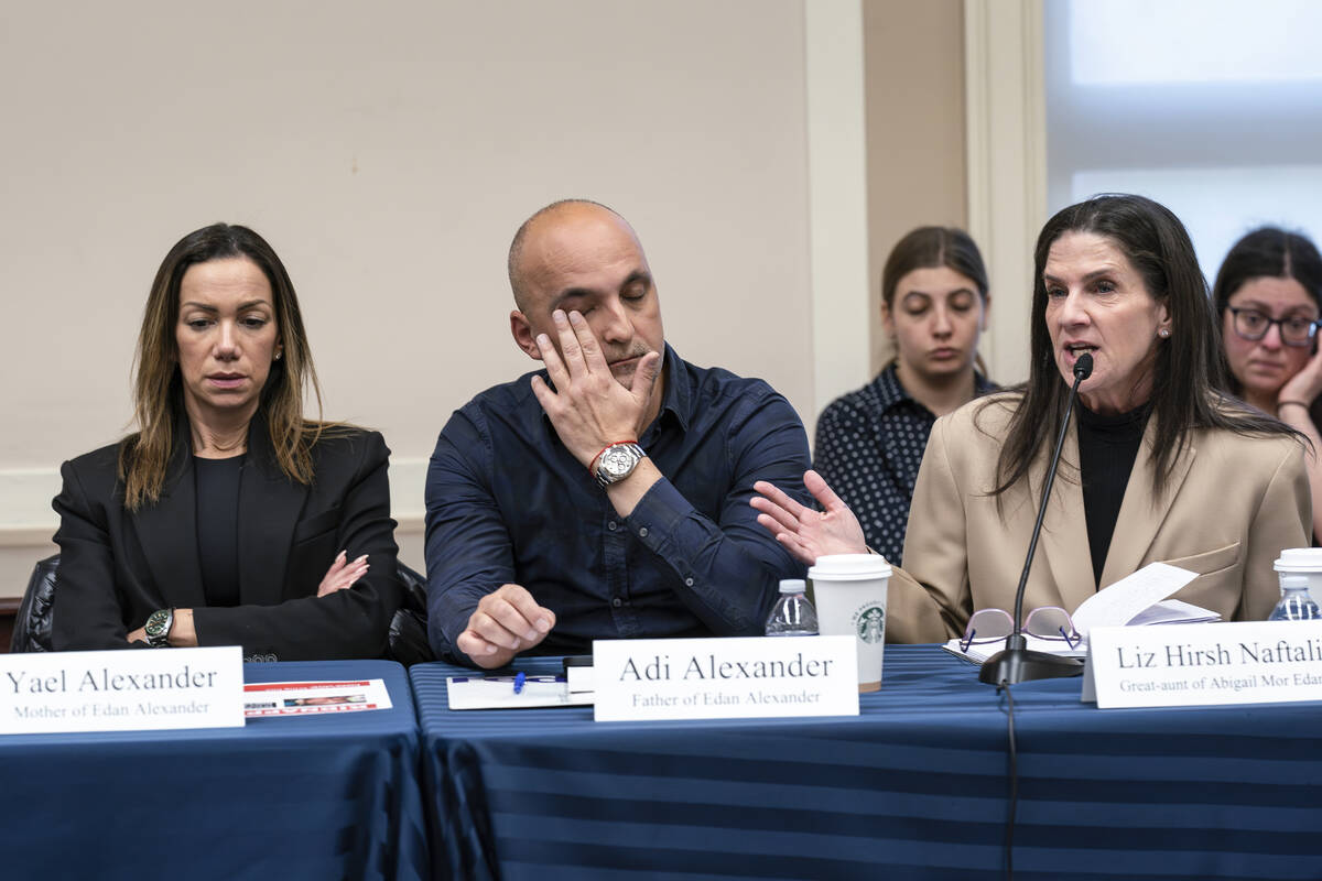 From left, Yael Alexander and Adi Alexander, parents of Eden Alexander, who was taken hostage b ...