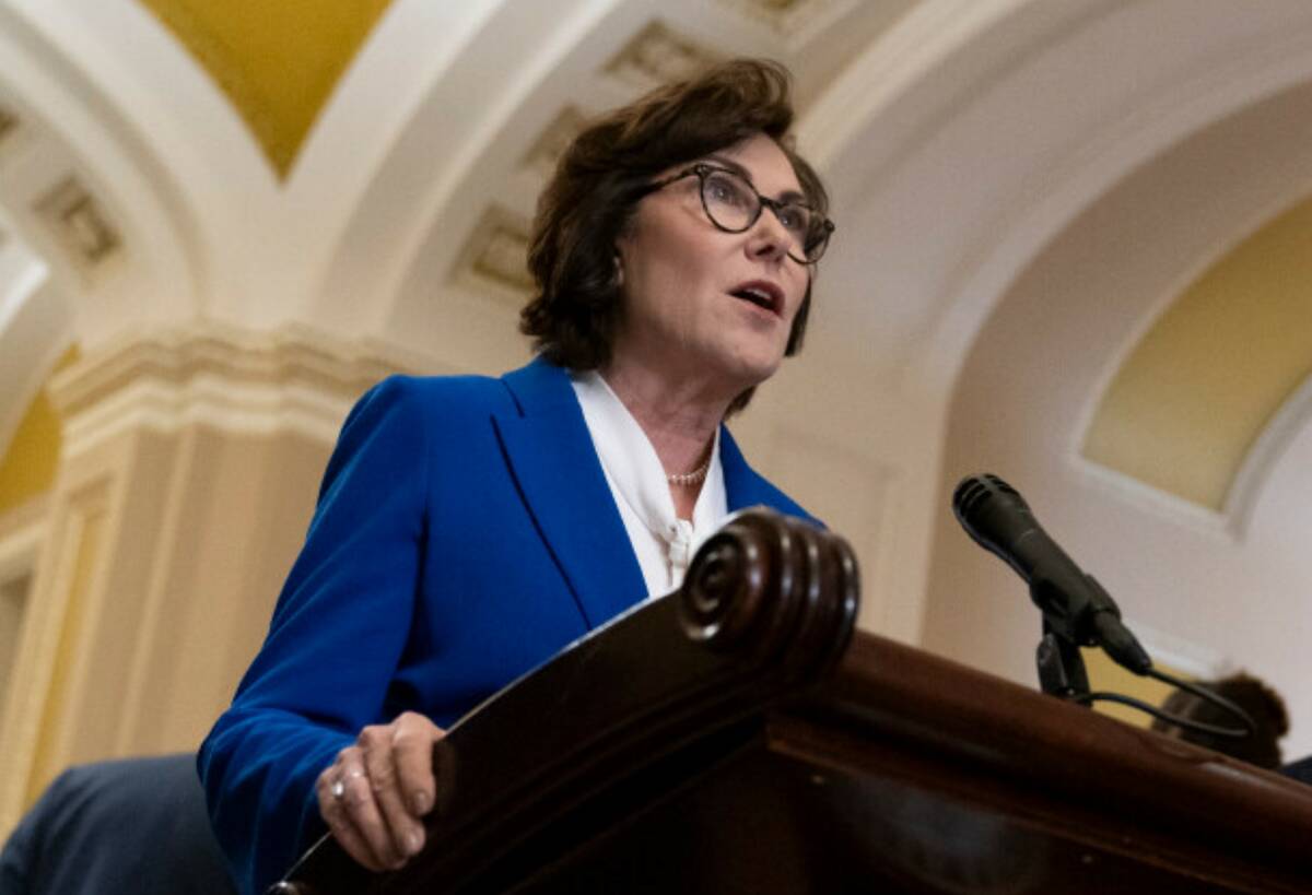 Sen. Jacky Rosen, D-Nev., speaks to the media Tuesday, Oct. 17, 2023, on Capitol Hill in Washin ...