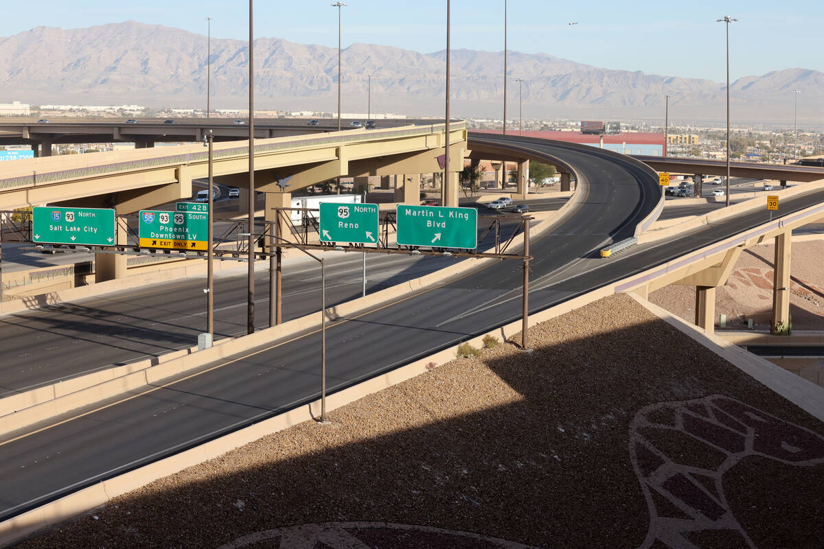 Interstate 15 northbound is closed north of Charleston Boulevard on Thursday, Nov. 30, 2023, af ...