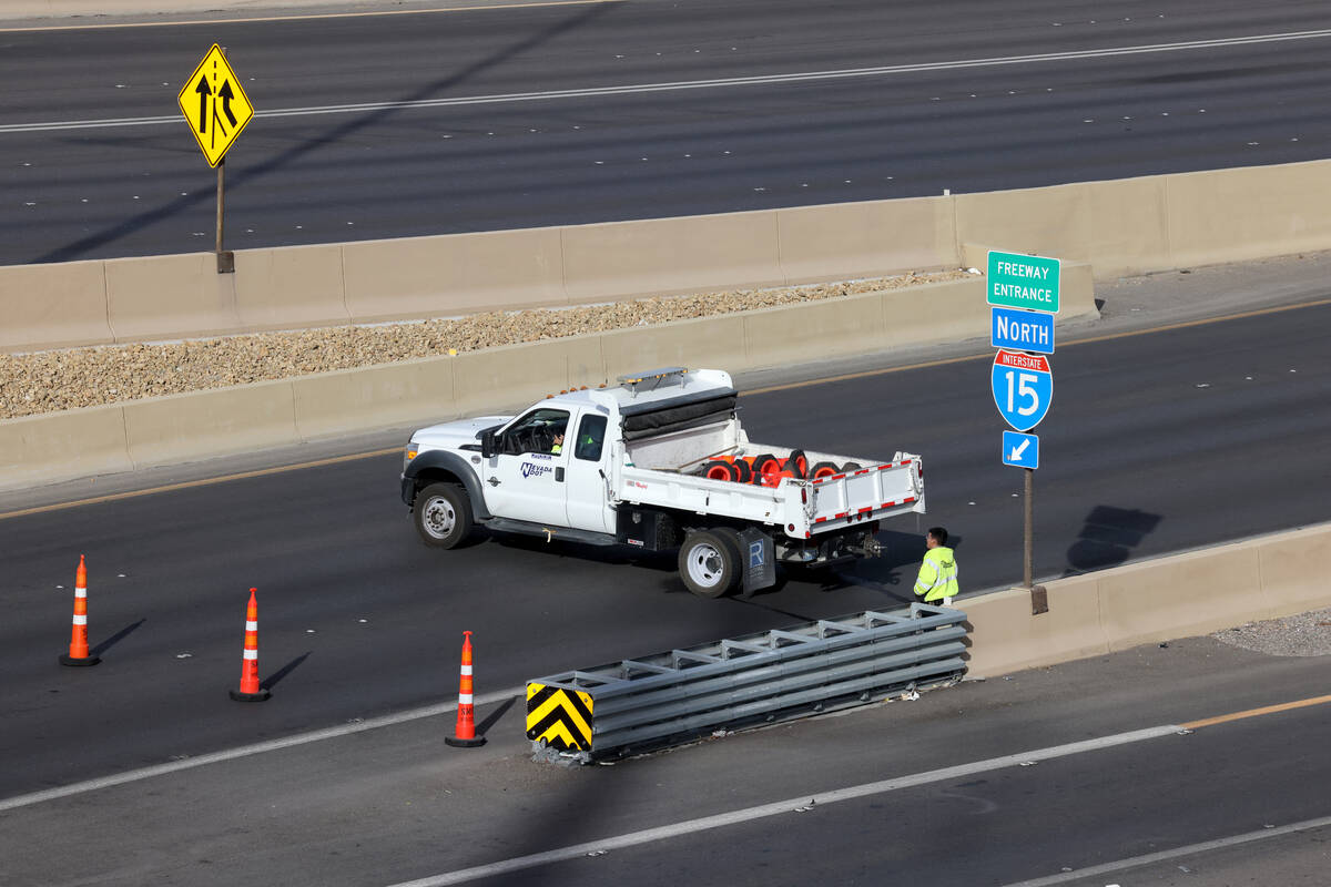 Interstate 15 northbound is closed north of Charleston Boulevard on Thursday, Nov. 30, 2023, af ...