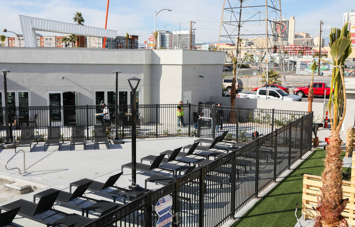 The outdoor pool area at the Bent Inn, a new adults only LGBTQ boutique hotel, as seen on Thurs ...