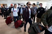 Thai hostages who were freed from Hamas arrive at Suvarnabhumi International Airport in Samut P ...
