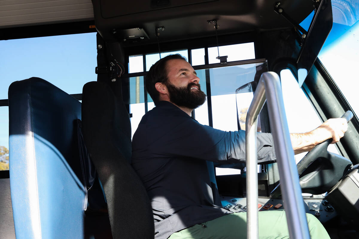 David Blodgett, founder of Bright Yellow Lines, showcases some of the buses that will be used f ...