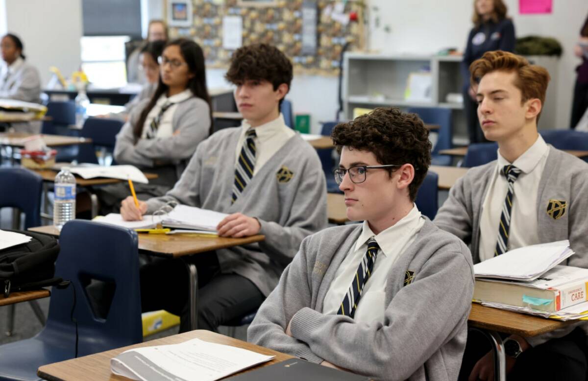 Seniors, including Jackson Hailstone, front, take EMT class at Amplus Academy in Las Vegas Wedn ...