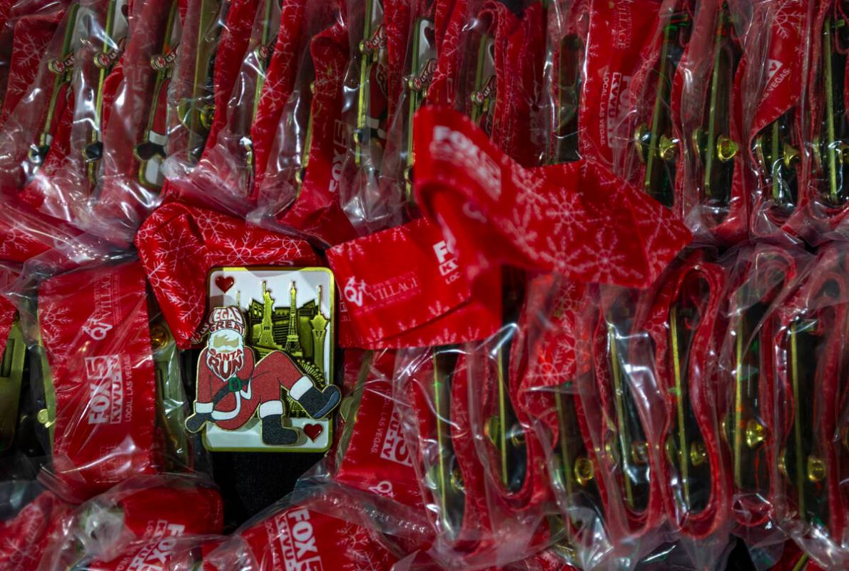 Medals await the finishers at the Downtown Las Vegas Events Center during the Las Vegas Great S ...