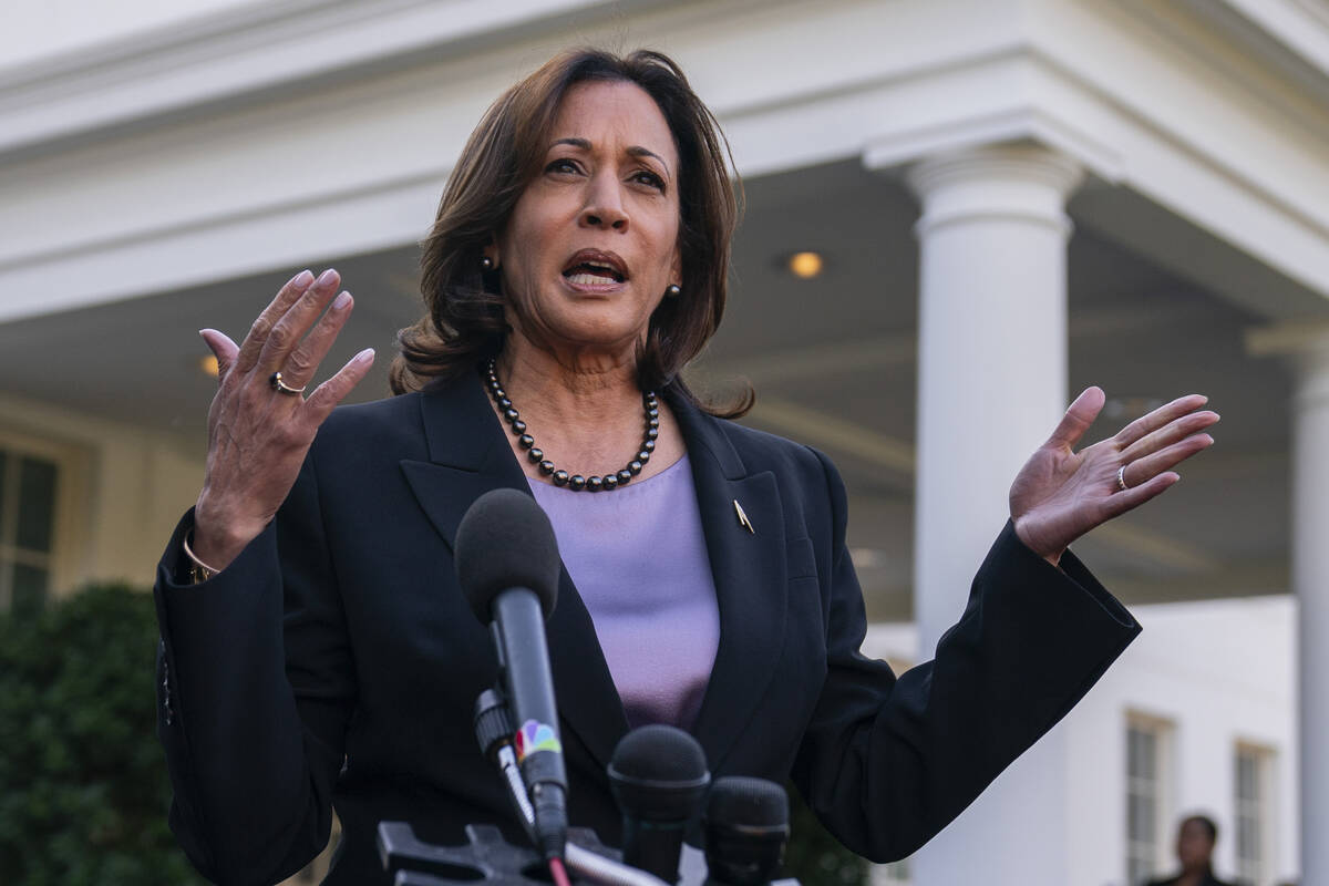 Vice President Kamala Harris speaks at the White House, Nov. 8, 2023, in Washington. (AP Photo/ ...