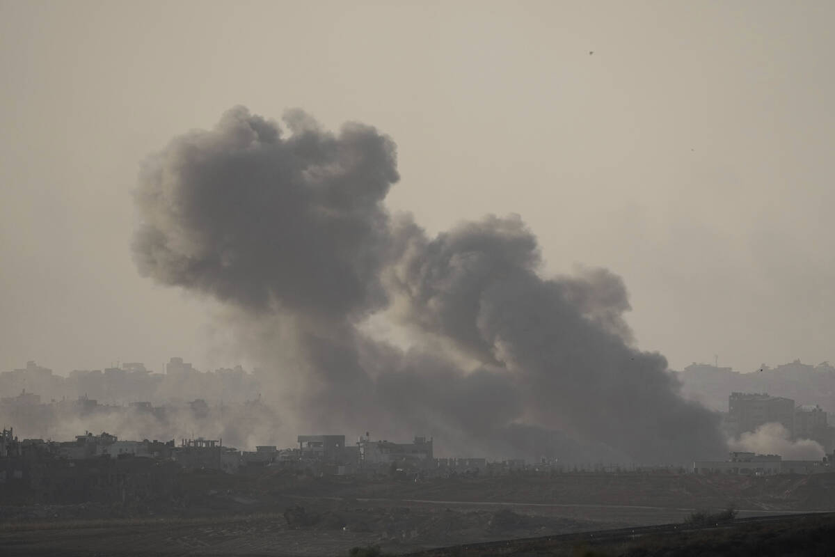 Smoke rises following an Israeli bombardment in the Gaza Strip, as seen from southern Israel, S ...