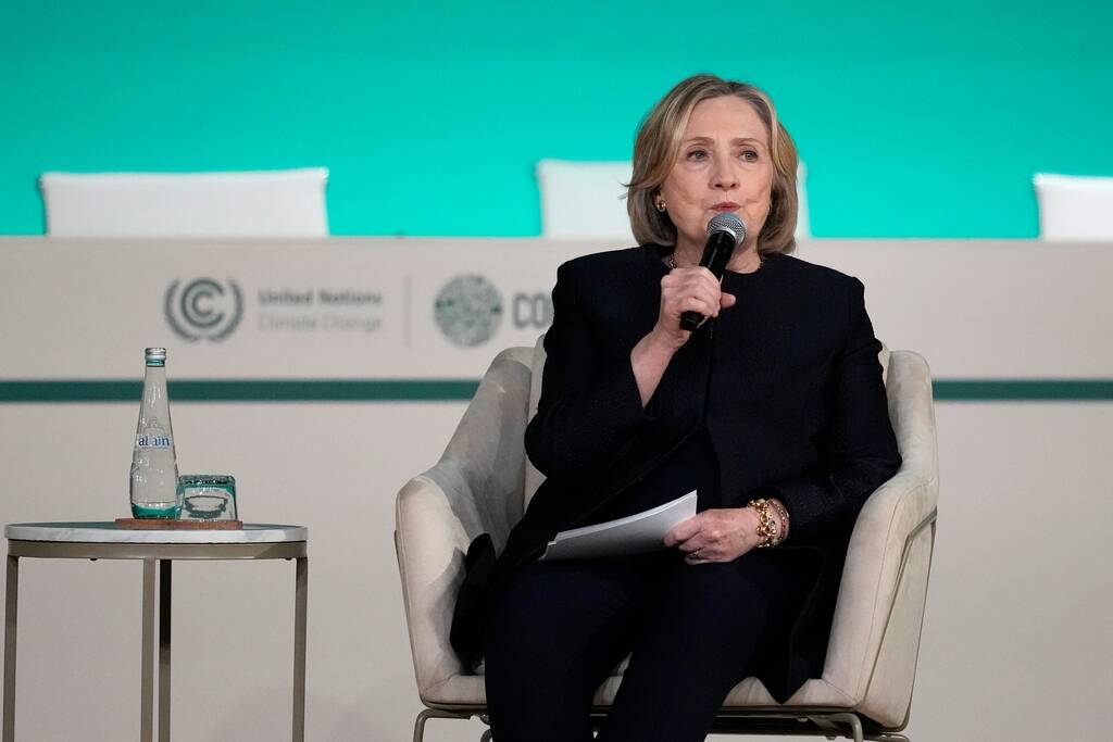 Former Secretary of State Hillary Rodham Clinton speaks during a session at the COP28 U.N. Clim ...