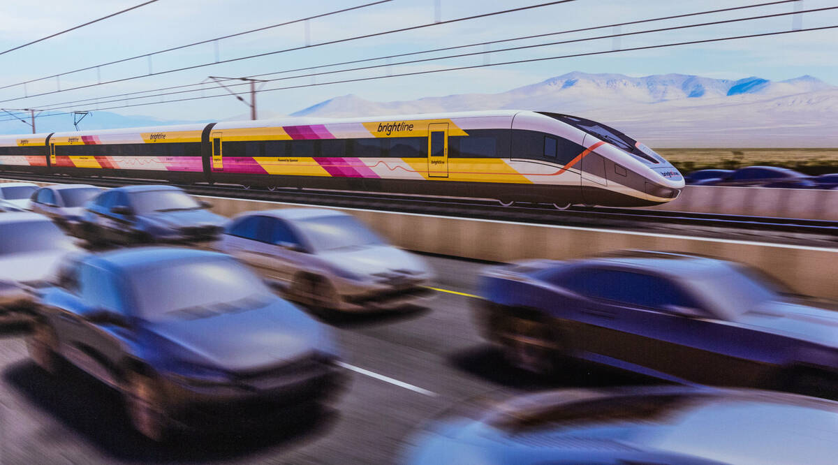 This undated illustration provided by Brightline West shows an illustration of the Brightline W ...