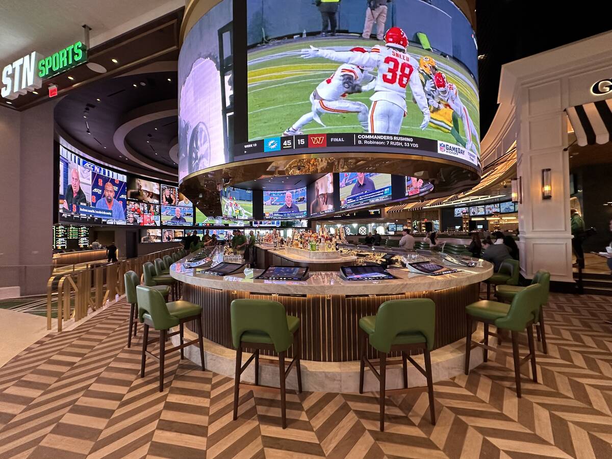 A view of STN sports book at The George Sportsmen’s Lounge at Durango Resort & Casino on Mond ...
