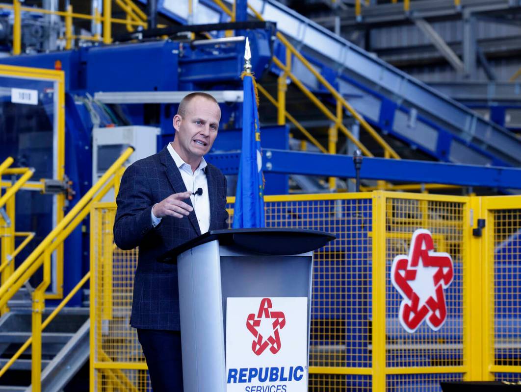 Jon Vander Ark, president and CEO of Republic Services, speaks before the ribbon-cutting ceremo ...