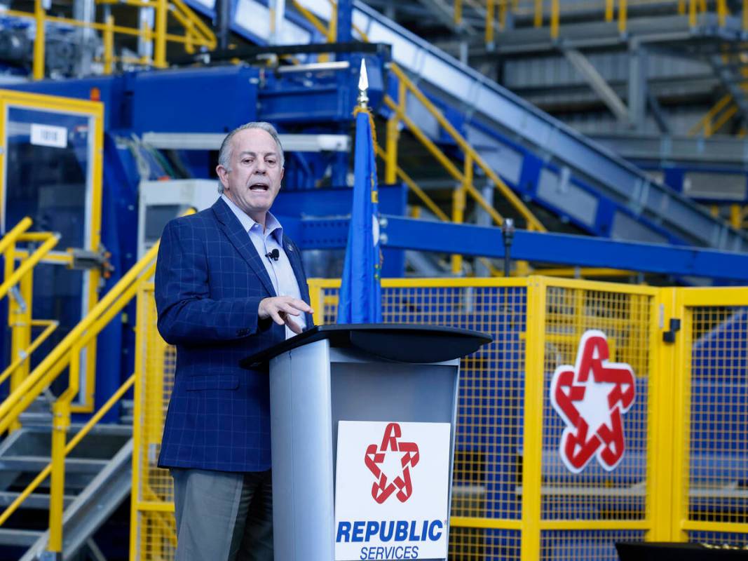 Gov. Joe Lombardo speaks before the ribbon-cutting ceremony for the new recycling center at Rep ...