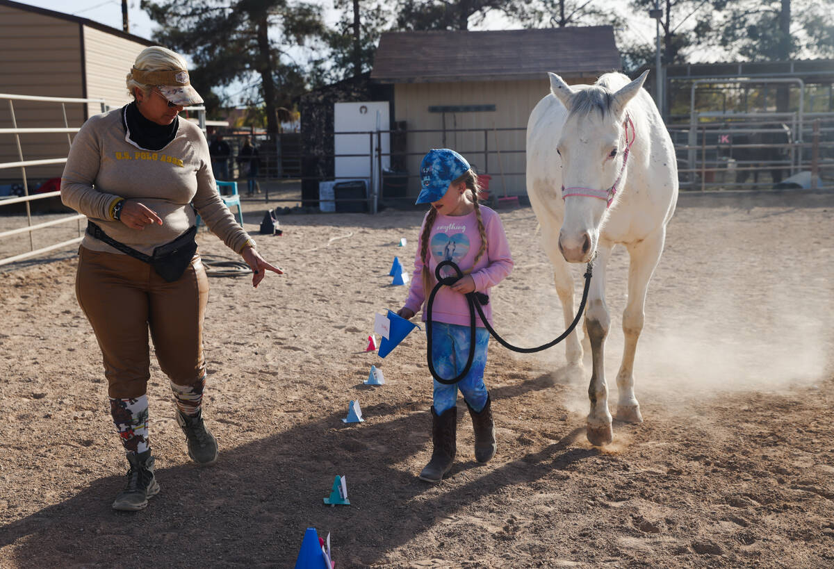 Esther Hillner, owner of Talisman Farm, helps Eliora Oles, 9, with a vocabulary exercise next t ...