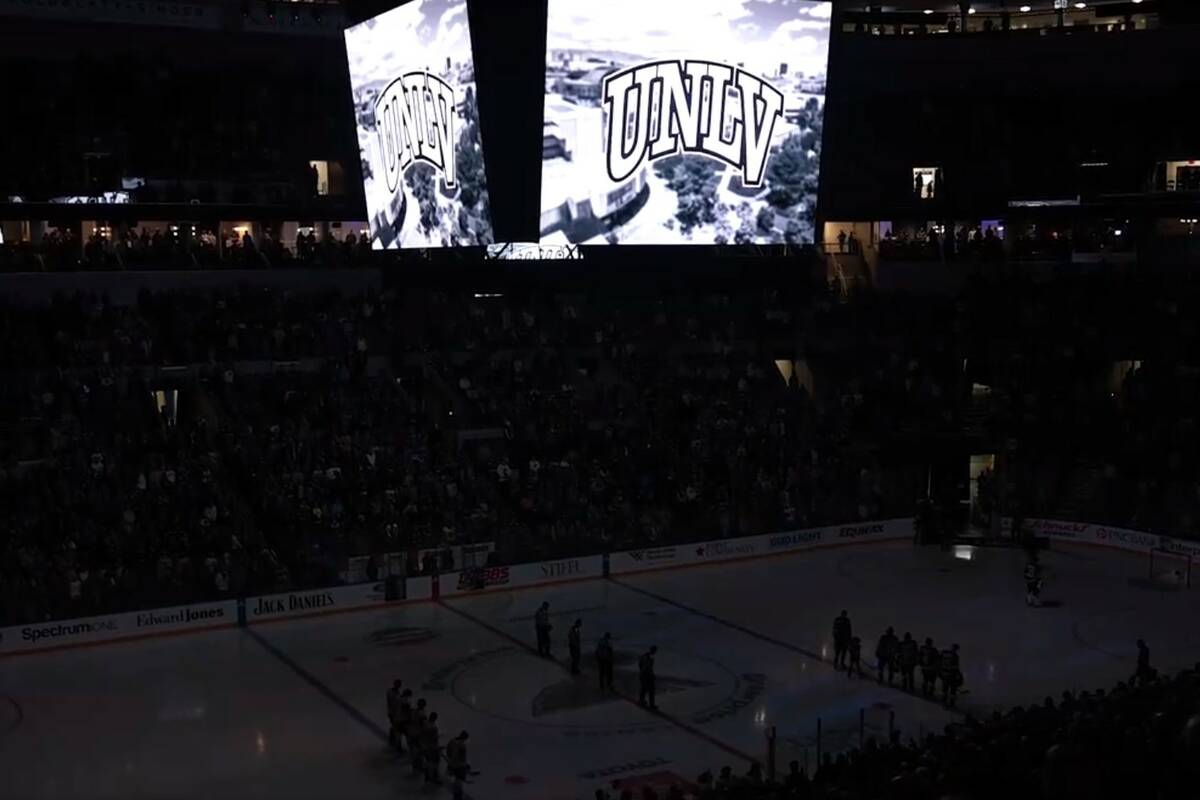 The St. Louis Blues hold a pregame moment of silence for the victims of the shooting at UNLV be ...