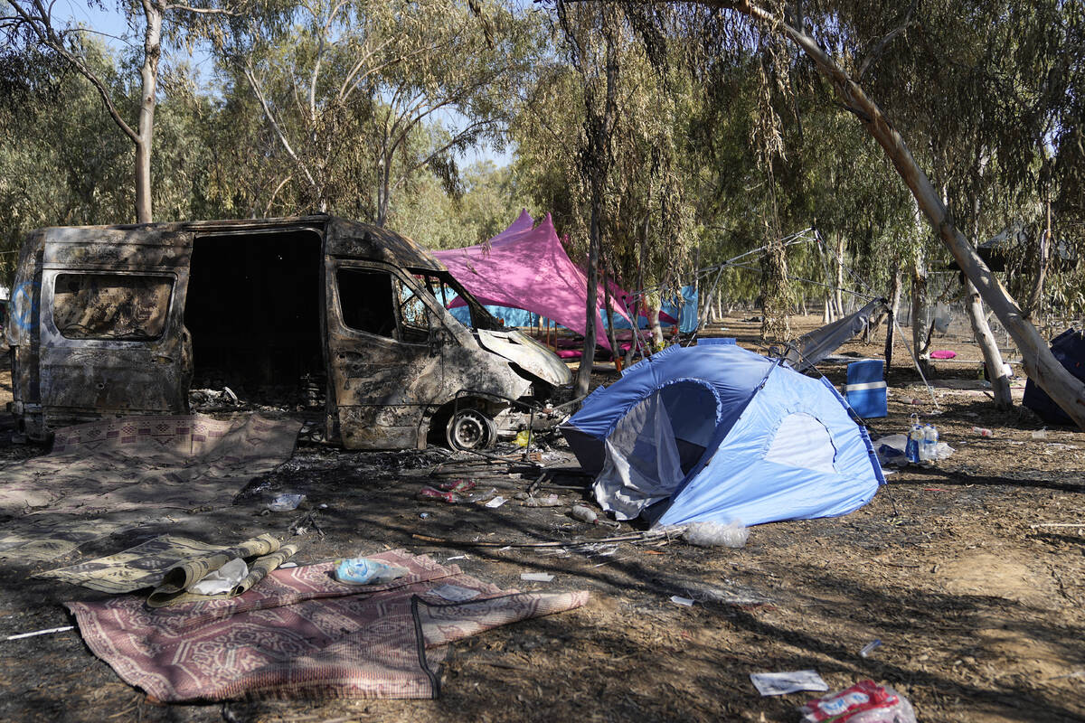 FILE - The site of a music festival near the border with the Gaza Strip in southern Israel, on ...