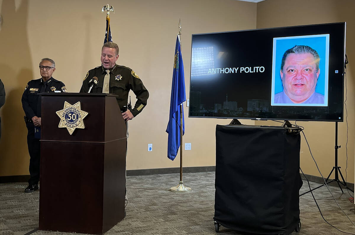 Clark County Sheriff Kevin McMahill talks to the media on Thursday, Dec. 7, 2023, about the sho ...