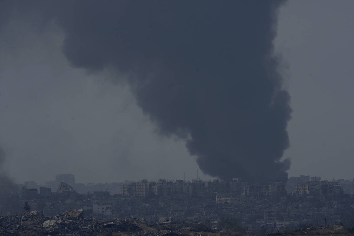 Smoke rises following an Israeli bombardment in the Gaza Strip, as seen from southern Israel,, ...