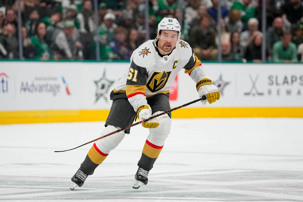 Vegas Golden Knights right wing Mark Stone skates against the Dallas Stars during the second pe ...