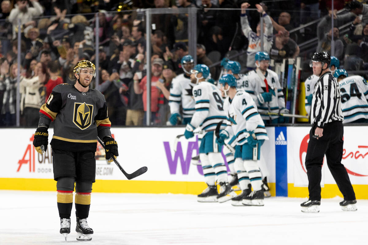 Vegas Golden Knights right wing Jonathan Marchessault (81) skates toward the bench after scorin ...