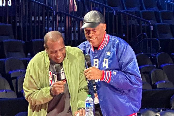 Julius "Dr. J" Erving is shown with longtime broadcaster and ex-NFL star Ahmad Rashad at a VIP ...