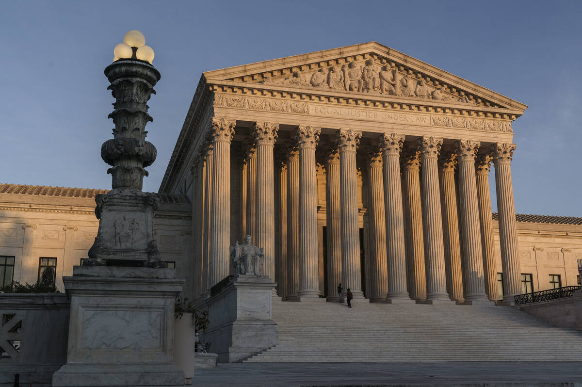 FILE - The Supreme Court is seen at sundown in Washington, on Nov. 6, 2020. (AP Photo/J. Scott ...