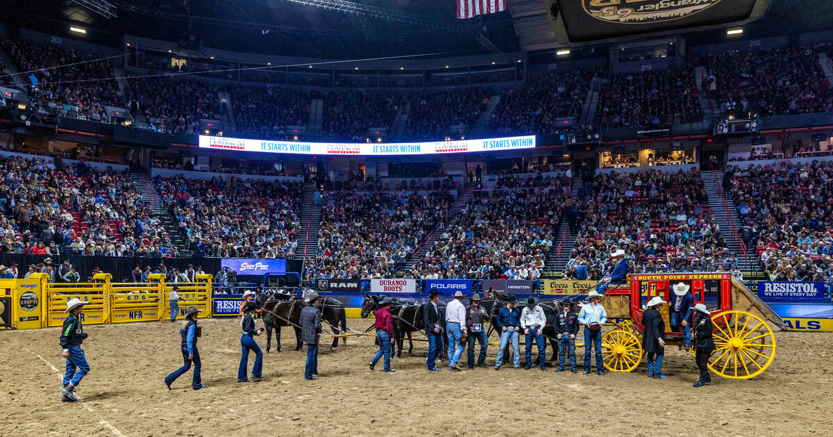 The Resistol rookies of the year are introduced during day 5 action of the NFR at the Thomas & ...