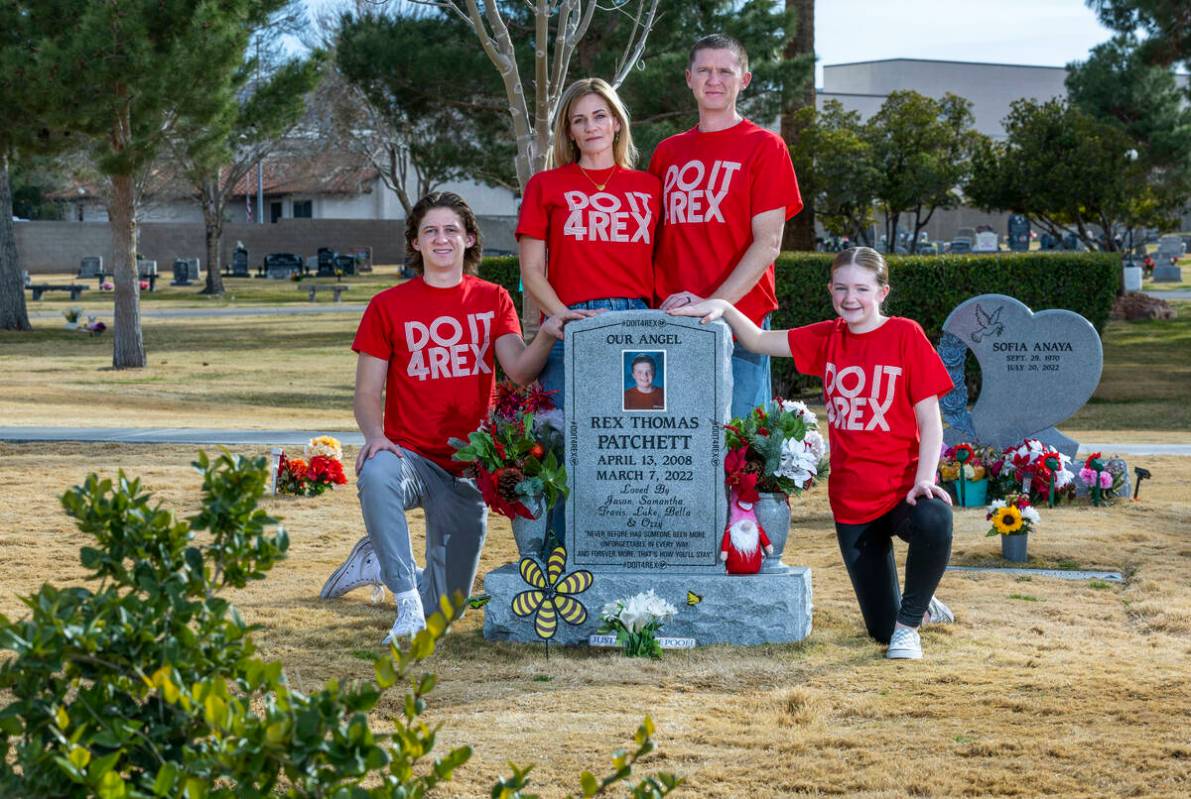 (LtoR) Luke, 17, Samantha, Jason and Bella Patchett, 12, around the headstone of their deceased ...