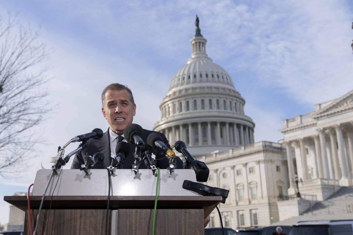 Hunter Biden, son of U.S. President Joe Biden, talks to reporters at the U.S. Capitol, in Washi ...