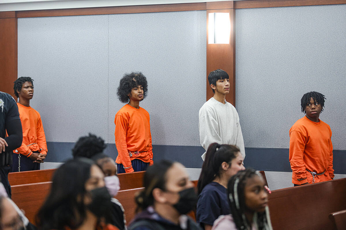 The four teens arrested in connection with the fatal group beating of a Rancho High School stud ...