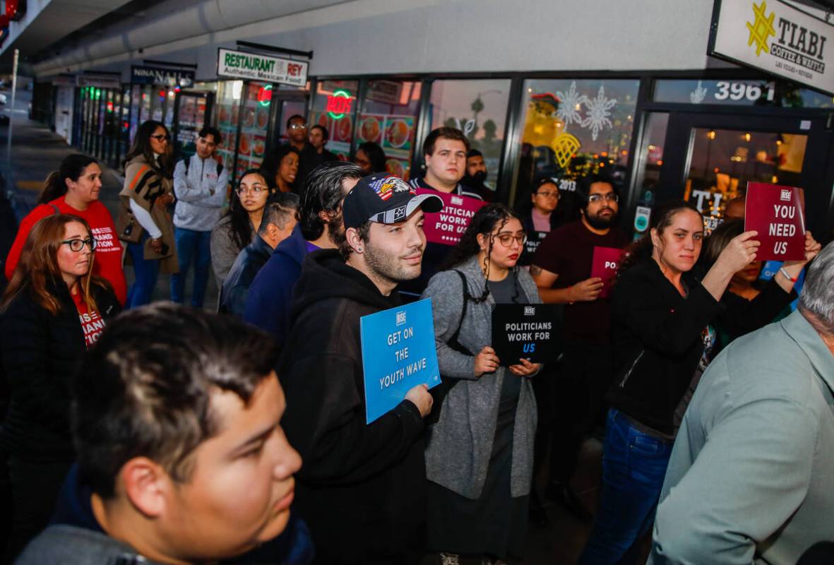 UNLV students and Rise Nevada gather at a press conference to demand action against gun violenc ...