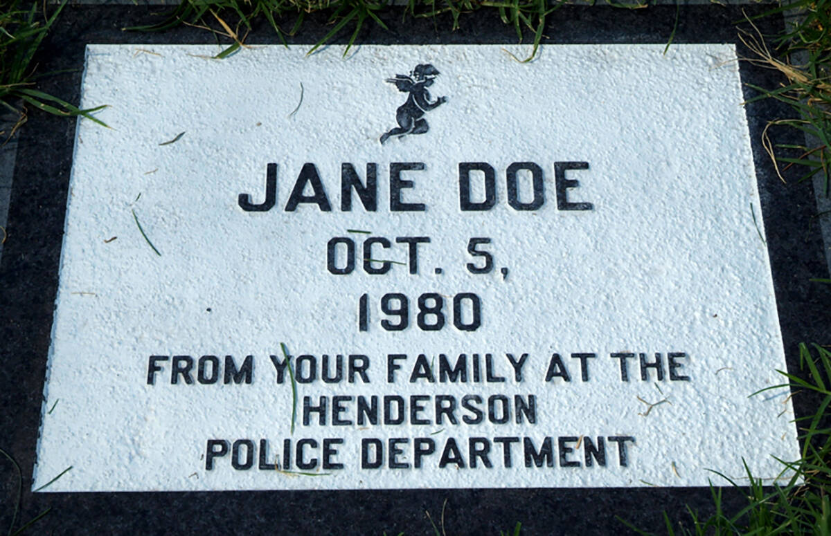 A grave marked "Jane Doe" at the Palm Cemetery at 800 Boulder Highway, in Henderson, Nev., Wedn ...