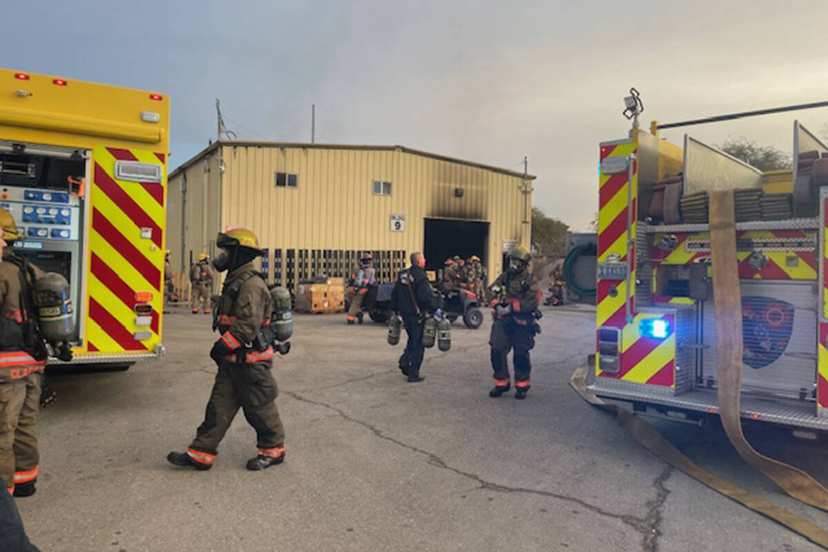 Crews battle a fire Monday, Dec. 18, 2023, at a Clark County School District building on the 28 ...