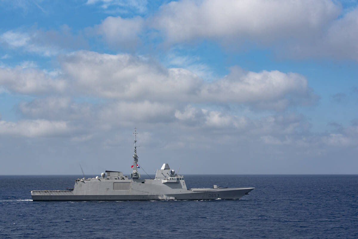 This photo provided by the French Navy shows the frigate Languedoc in the Strait of Hormuz, bet ...