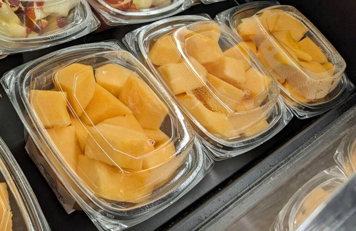 Cantaloupe pieces are displayed for sale at a supermarket in New York on Tuesday, Dec. 12, 2023 ...