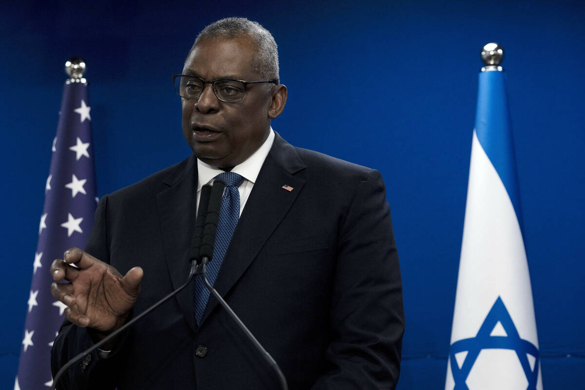 CORRECTS DATE U.S. Secretary of Defense Lloyd Austin makes a joint statement with Israel Minist ...