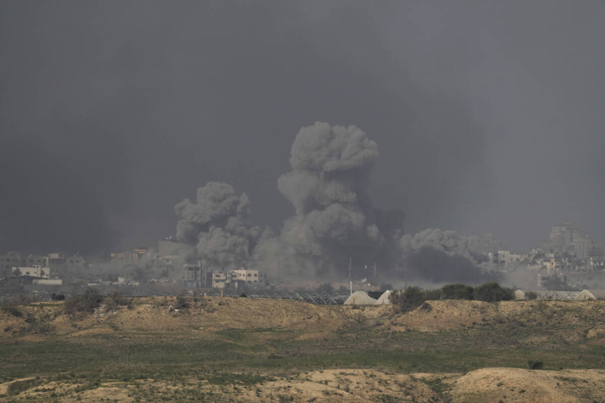 Smoke rises following an Israeli bombardment in the Gaza Strip, as seen from southern Israel , ...